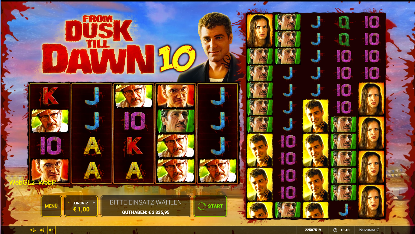 From-Dusk-Till-Dawn-10-Slot mit Portr&auml;ts, gestapelten Symbolen und A‑K‑J‑10.