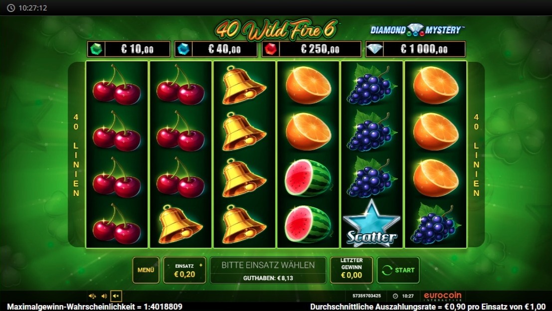 40 Wild Fire 6: Slotspiel mit Kirschen, Glocken und Fr&uuml;chten