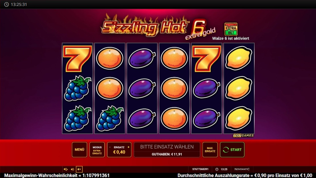 Sizzling Hot 6 extra gold: Frucht-Slotspiel mit Siebenen und Orangen