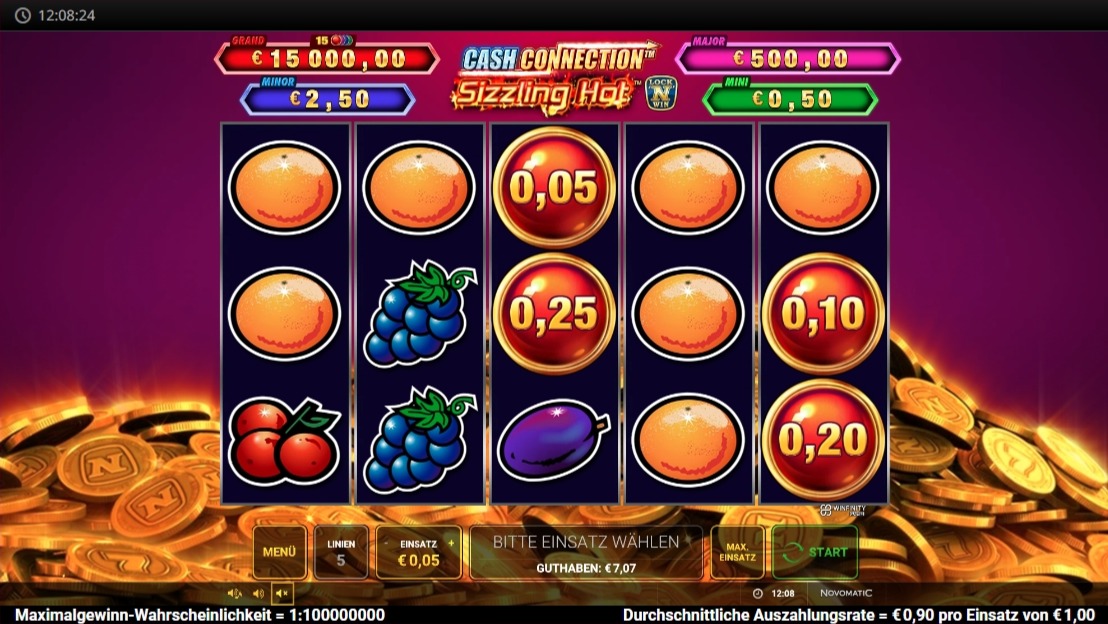Cash Connection Sizzling Hot: rotes Frucht-Slotspiel mit Orangen
