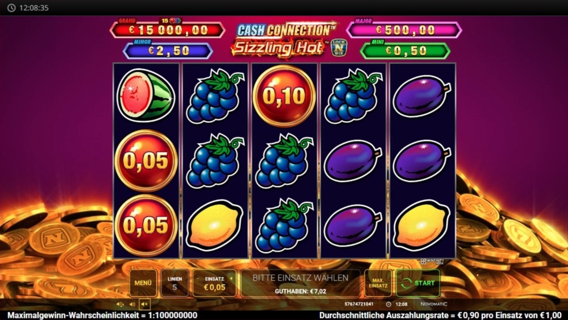 Cash Connection Sizzling Hot: Frucht-Slotspiel mit Trauben und Melone