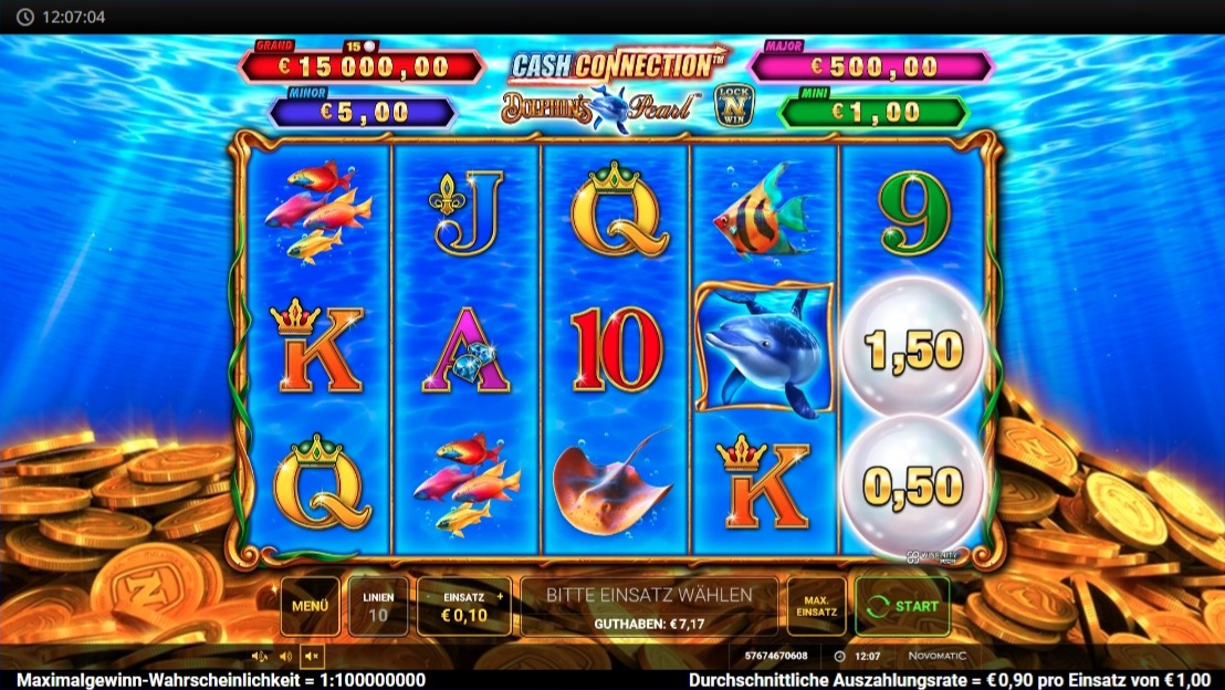 Cash Connection Dolphin&rsquo;s Pearl: blaues Slotspiel mit Bonuskugeln und Delfin