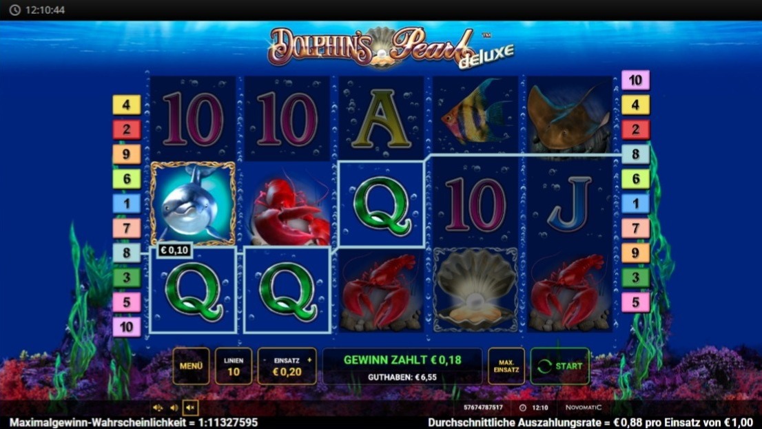 Dolphin's Pearl deluxe: blaues Unterwasser-Slotspiel mit Muschel