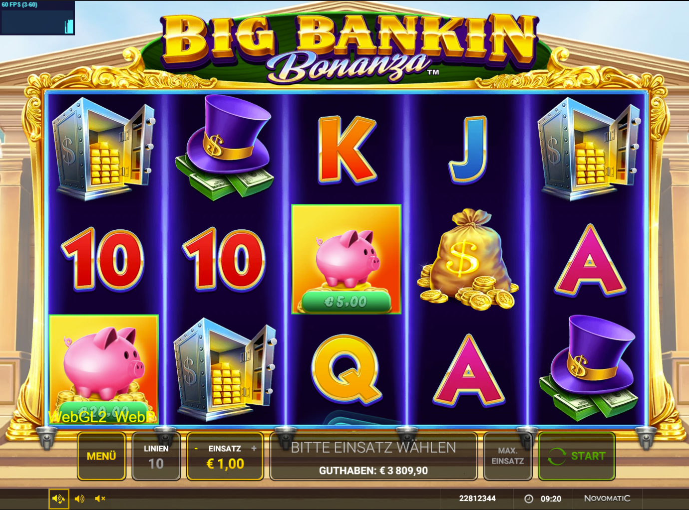Big-Bankin-Bonanza-Slot mit Sparschweinen, Geldsack, Tresoren und Geldh&uuml;ten.