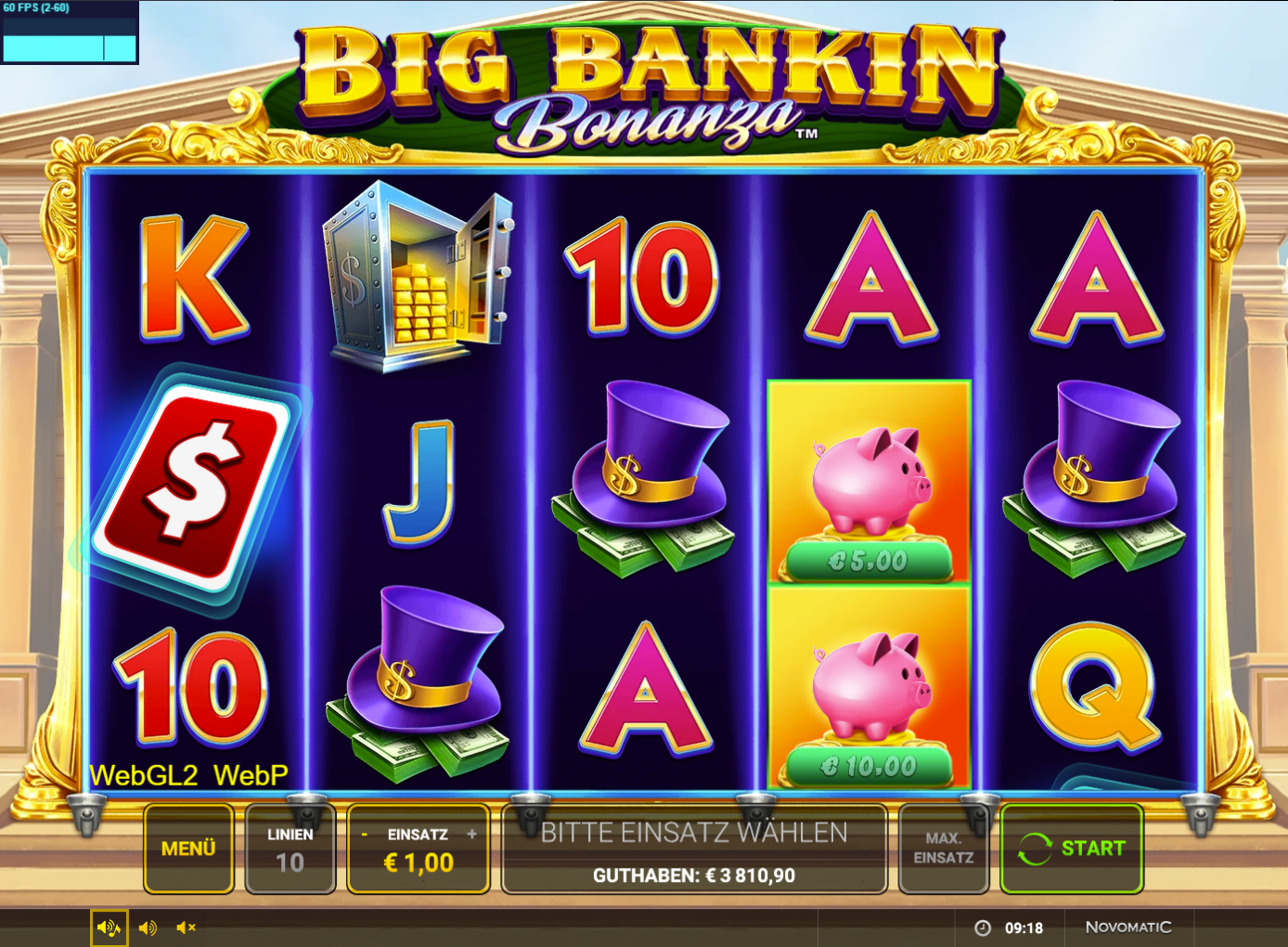 Big-Bankin-Bonanza-Slot mit Sparschweinen, Geldh&uuml;ten, Tresor und Geldkarten.