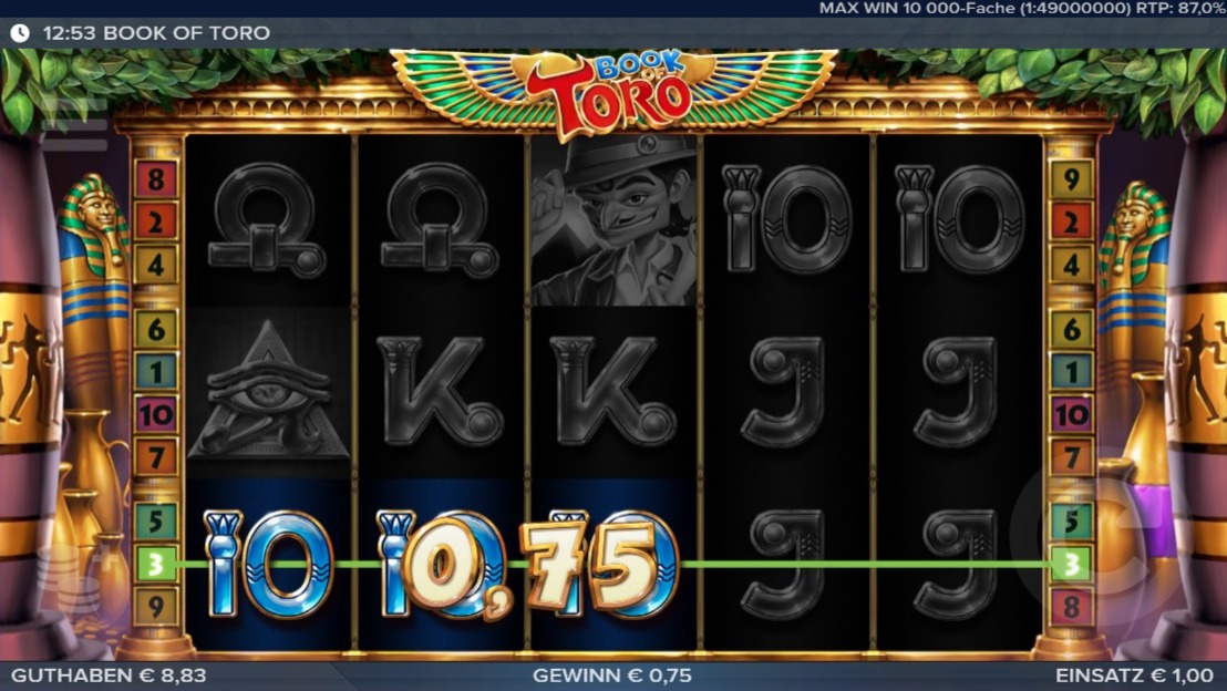 Book of Toro: Slotspiel mit Gewinnanzeige und dunklen Symbolen