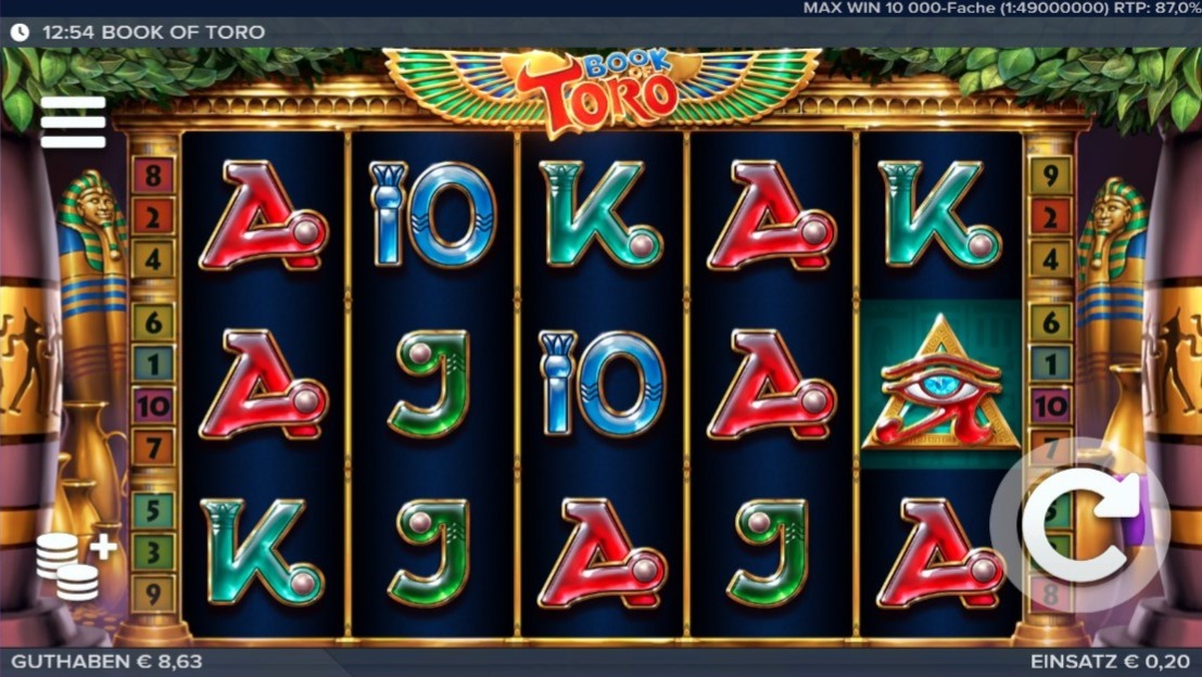 Book of Toro: Slotspiel mit Karten-Symbolen und Auge des Horus