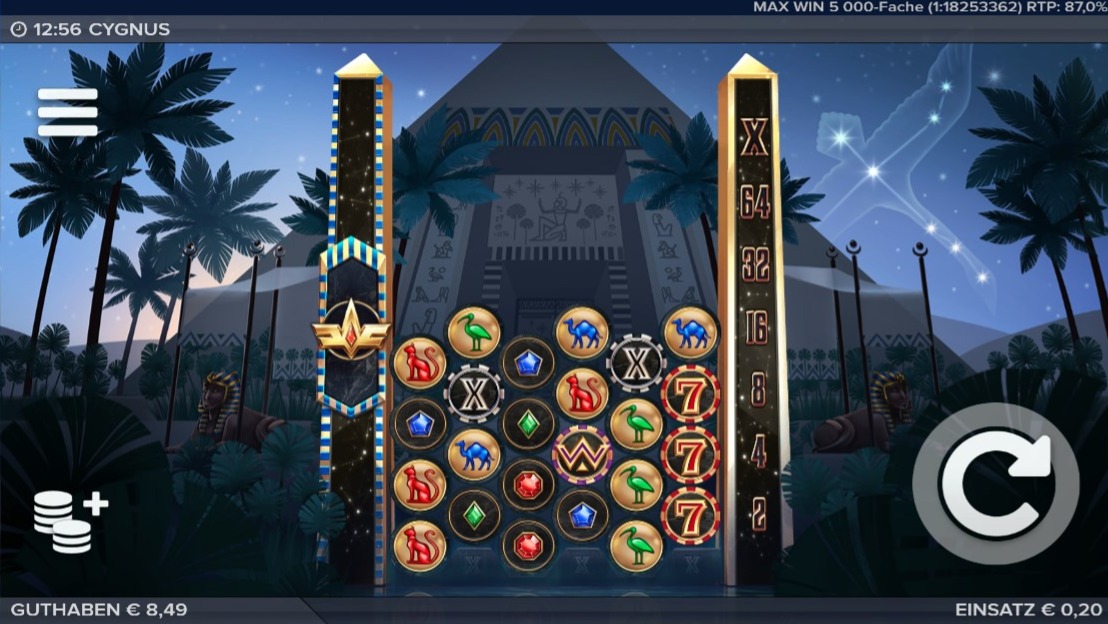 Cygnus: Slotspiel im &Auml;gypten-Stil mit Symbolen und Multiplikator