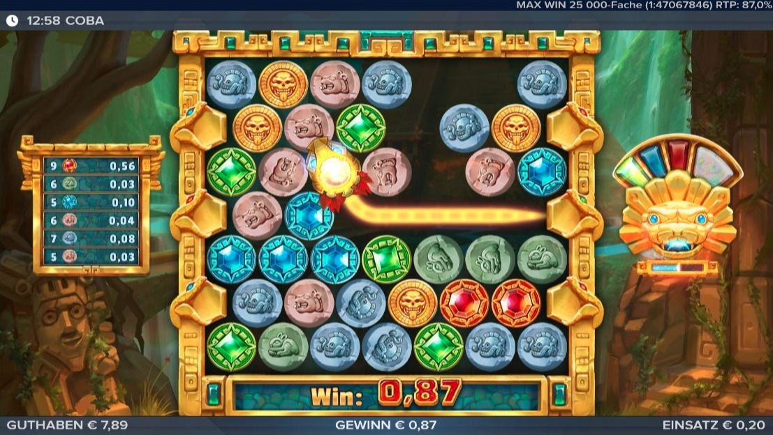 Coba: Slotspiel mit Kettenreaktion und Gewinnanzeige im Tempel
