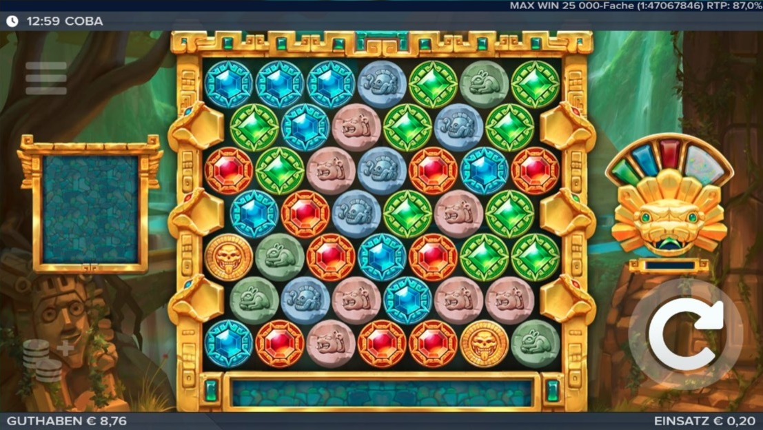Coba: Slotspiel mit bunten Edelsteinen und Symbolen im Tempel