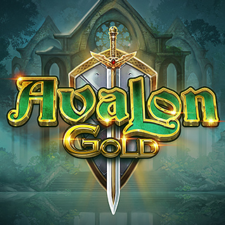 Avalon Gold Slot-Spiel mit Schwert und mittelalterlichen Wappen.