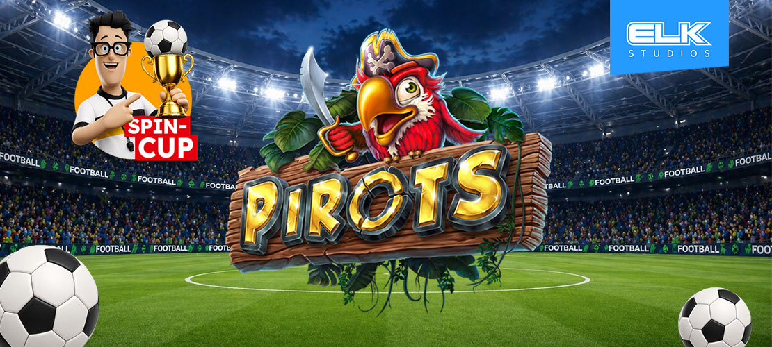 Spin-Cup Freispielaktionsst&ouml;rer und Pirots Logo von Elk Studios