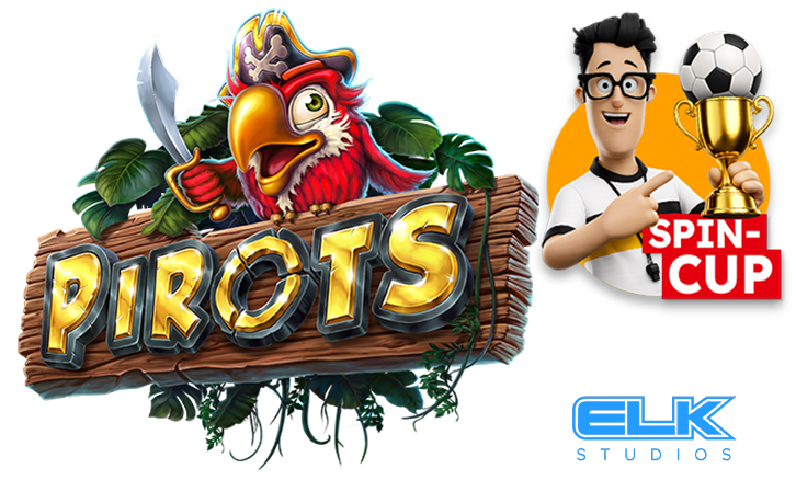 Pirots Logo von Elk Studios mit Spin-Cup-St&ouml;rer