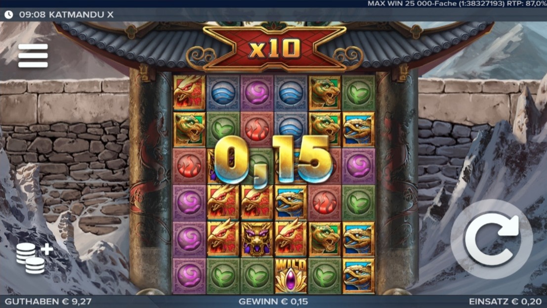 Katmandu X: Slotspiel mit Gewinnanzeige, Symbolkacheln und X10