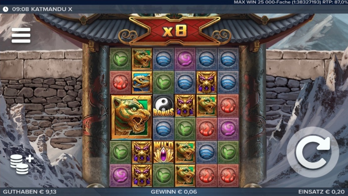 Katmandu X: Slotspiel mit Bonus-Symbol, Wild und Multiplikator