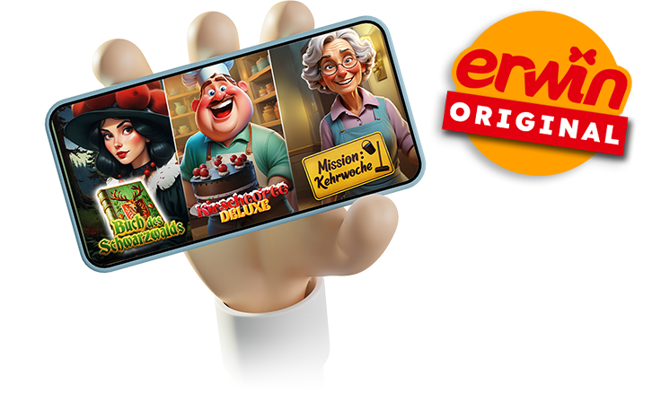 Smartphone mit drei Spielen und erwin Original