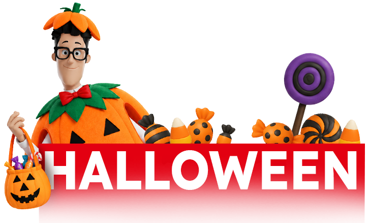 Halloween Logo mit erwin als K&uuml;rbis verkleidet