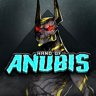 Anubis mit leuchtenden Augen im düsteren Slot-Design.