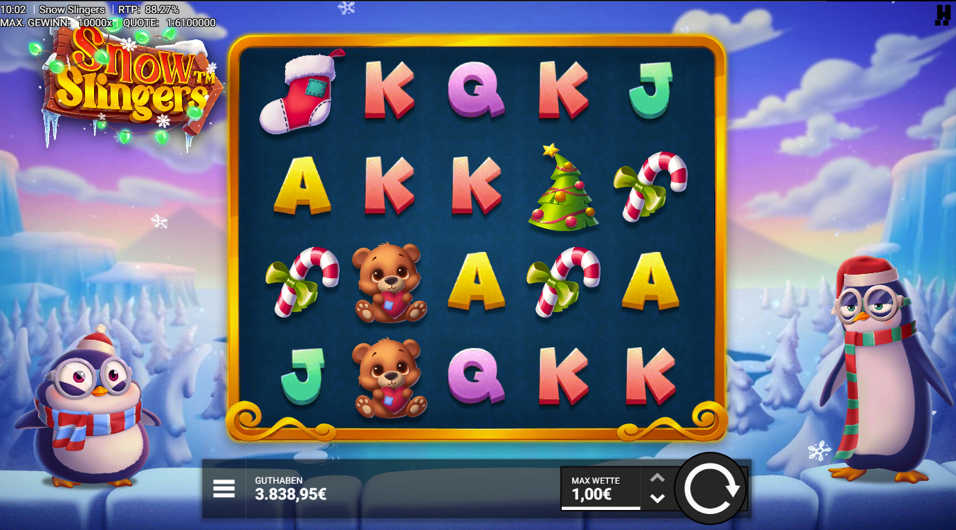 Snow-Slingers-Slot mit B&auml;ren, Zuckerstangen, Tannenbaum, Socke und A‑K‑Q‑J.