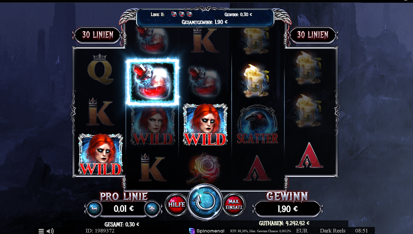 Dark-Reels-Slot mit mehreren Wild-Symbolen.
