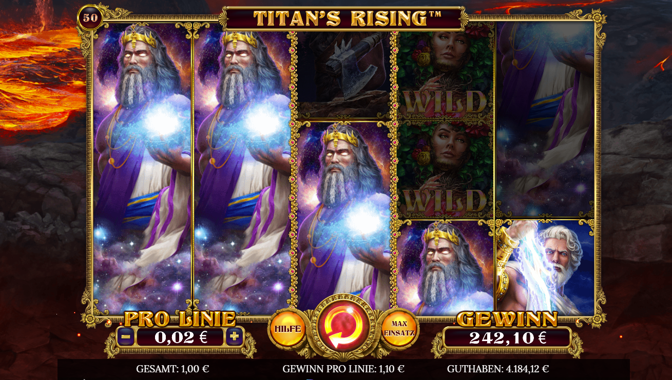 Titans&acute;s-Rising-Slot mit leuchtenden Magie‑Symbolen und gro&szlig;em Gewinn