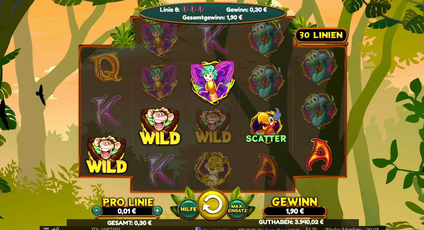 Wacky-Monkey_Slot mit Wild‑ und Scatter‑Symbolen 