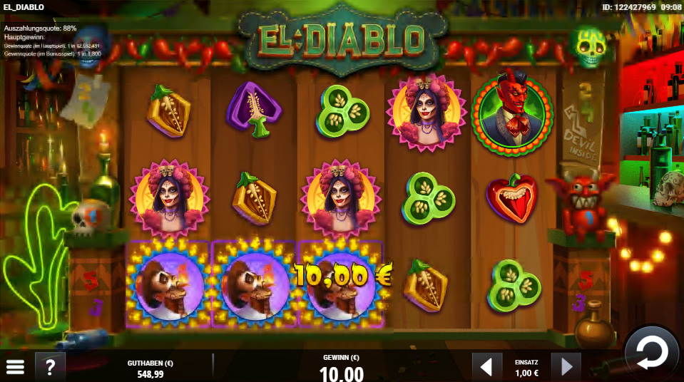 El-Diablo-Slot mit Symbolen wie Chilischoten und Masken.