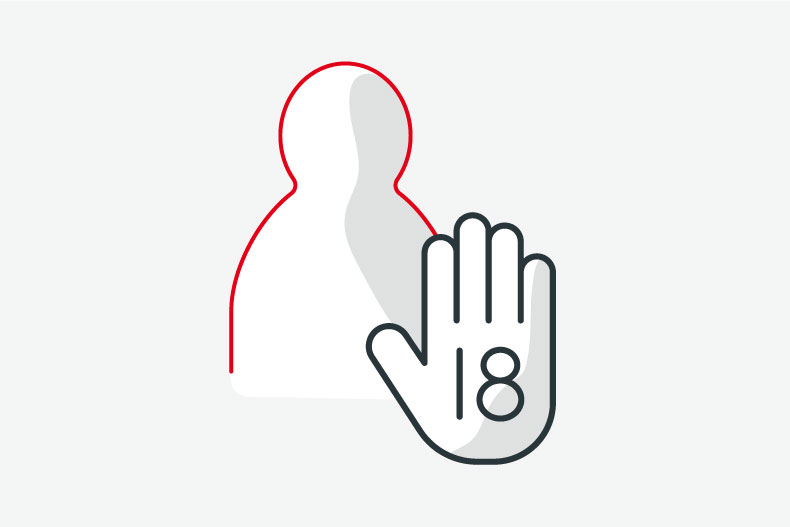 Grafik rotes Männchen mit schwarzer Hand im Vordergrund, auf der die Zahl 18 steht. Grauer Hintergrund.