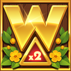 Goldenes 'W' mit Blumen als Wild-Symbol mit Multiplikator.