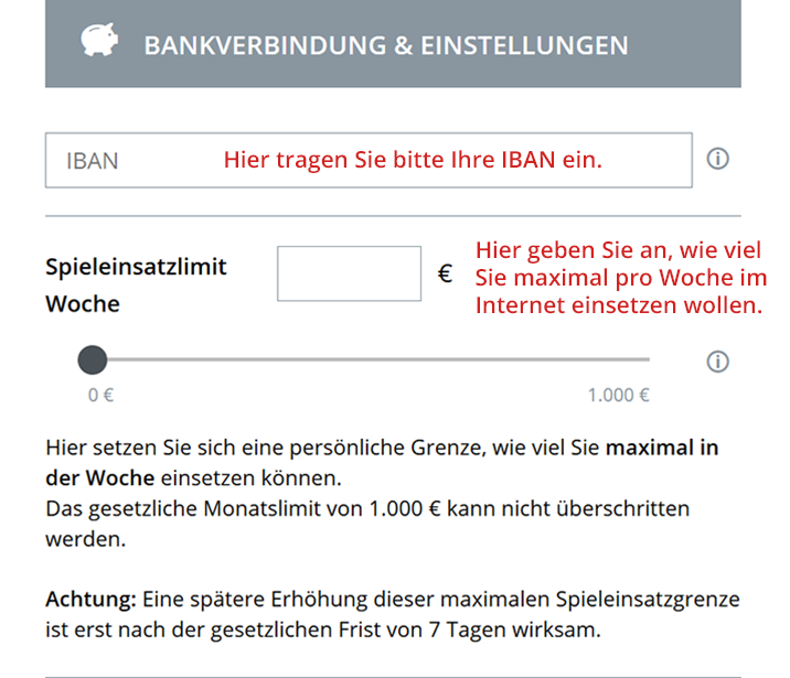 Bankverbindung und Spiellimit