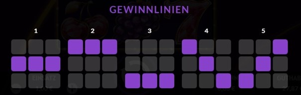 Abbildung der m&ouml;glichen Gewinnlinien des Online Slots Fruity Diamonds Hold & Win