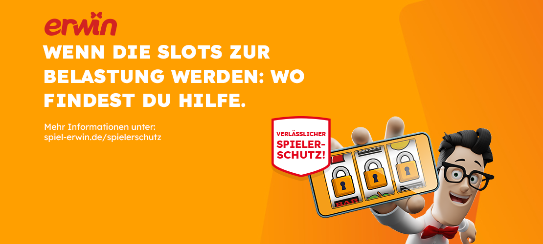 Erwin-Grafik zum Spielerschutz mit Hinweis auf Hilfe bei Spielsucht.