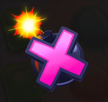 Pinkes Kreuz auf einer Bombe mit leuchtendem Z&uuml;nder, symbolisiert eine spezielle Funktion im Spiel.