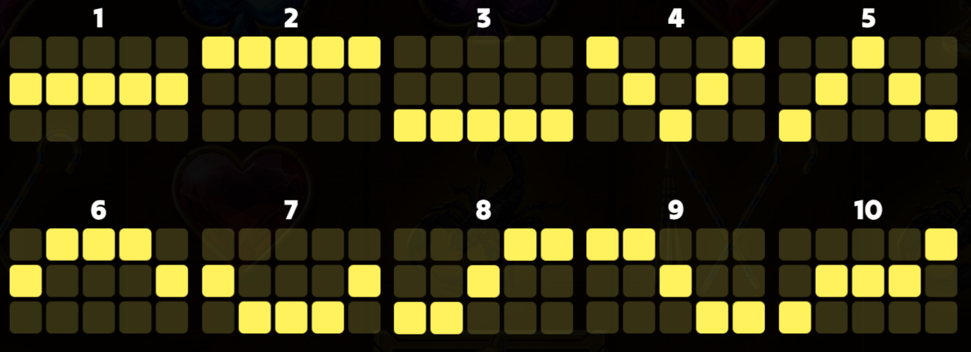 &Uuml;bersicht &uuml;ber die Gewinnlinien des Online-Slots Book of Xerxes