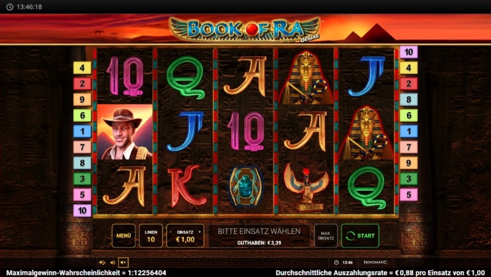 Book of Ra deluxe mit Forscher, Pharao, Skarab&auml;us und &auml;gyptischer Kulisse