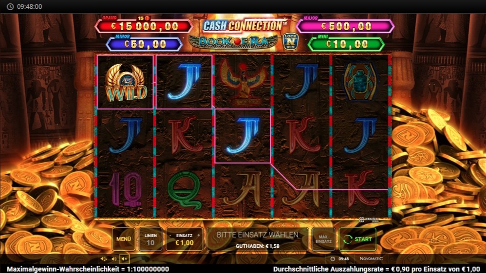 Cash Connection Book of Ra mit Wild-Buch, Symbolen und Tempelkulisse