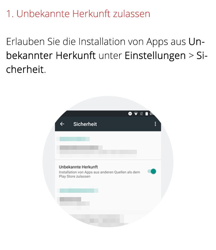 Installation Android-App: 1. Unbekannte Herkunft zulassen