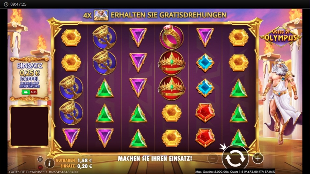 Slot Gates of Olympus mit Edelsteinen, Ringen und Zeus im Tempel