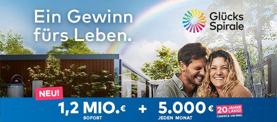 Neuer Hauptgewinn bei der GlücksSpirale. Ein Gewinn fürs Leben.
