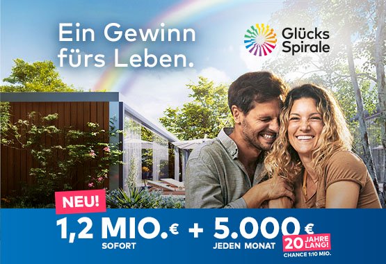 Paar mit Regenbogen – GlücksSpirale: Ein Gewinn fürs Leben.