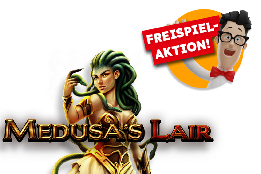 Spielelogo Medusa's Lair mit Freispeilaktions-Störer oben links