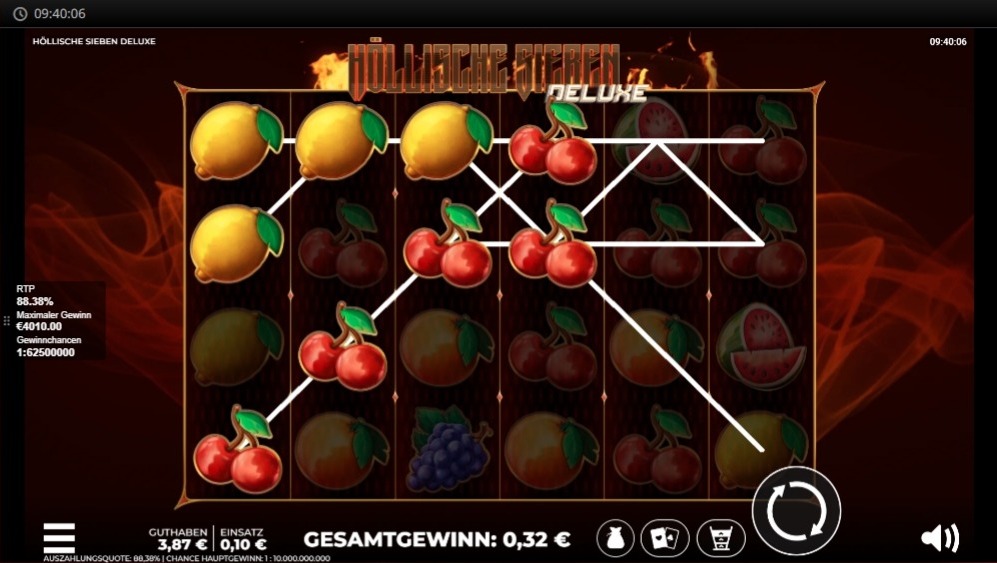 H&ouml;llische Sieben Deluxe mit Gewinnlinien &uuml;ber Fruchtsymbolen