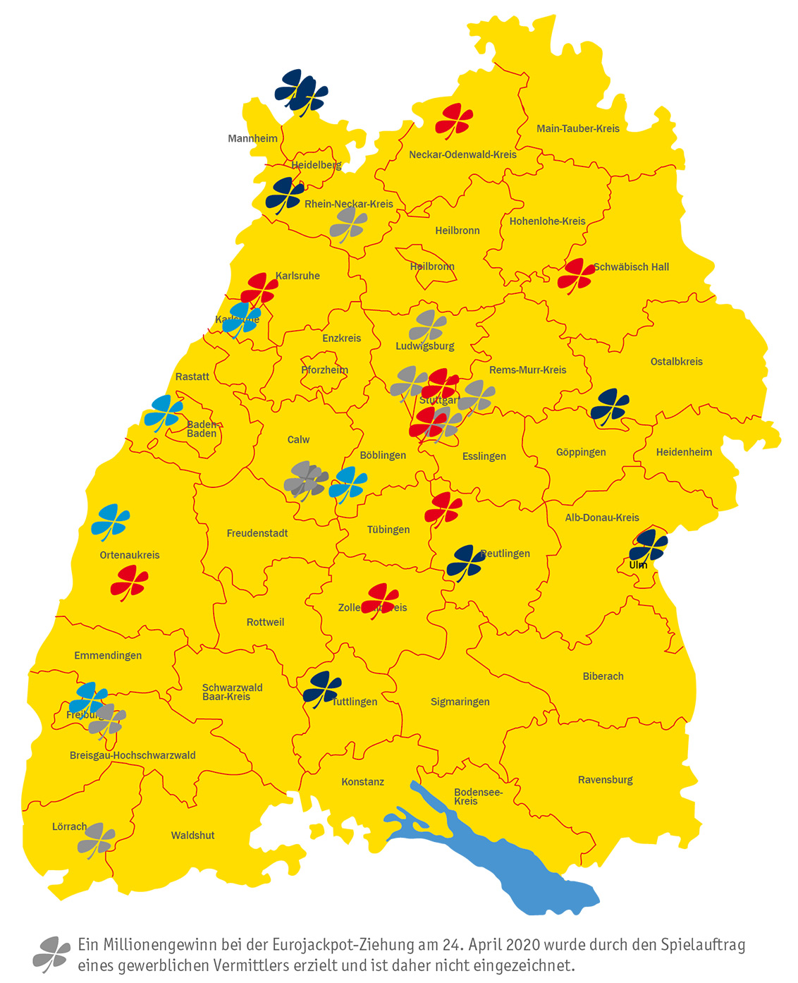 Landkarte des Glücks: Millionengewinne 2020 Baden-Württemberg