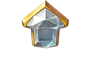 Weißes Upgrade-Symbol von Pirots - Diamant in einem goldenen Rahmen
