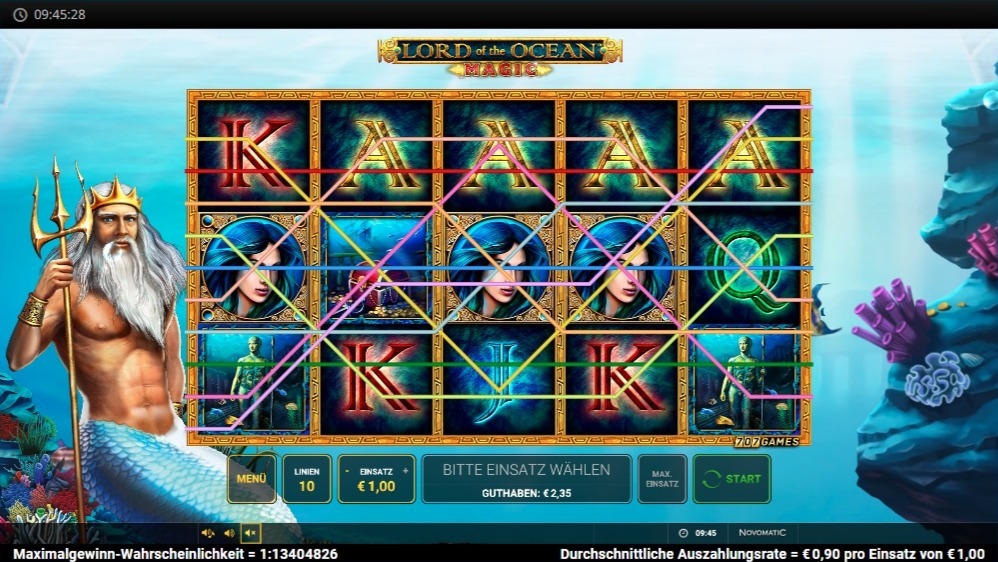 Lord of the Ocean Magic mit eingeblendeten Gewinnlinien im Raster