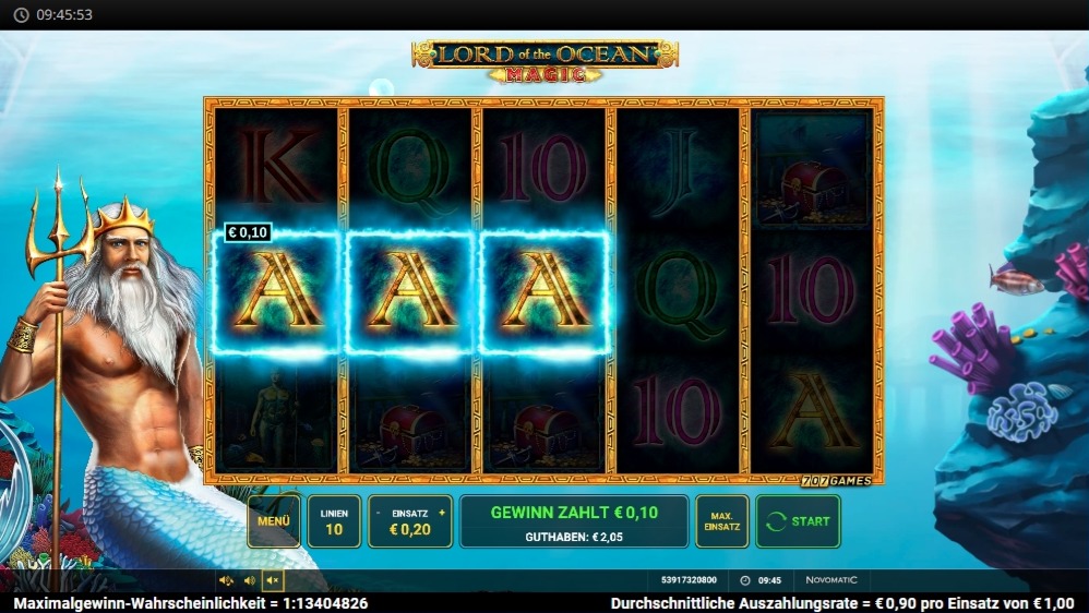 Lord of the Ocean Magic mit A-Gewinnsymbol vor Unterwasser-Kulisse