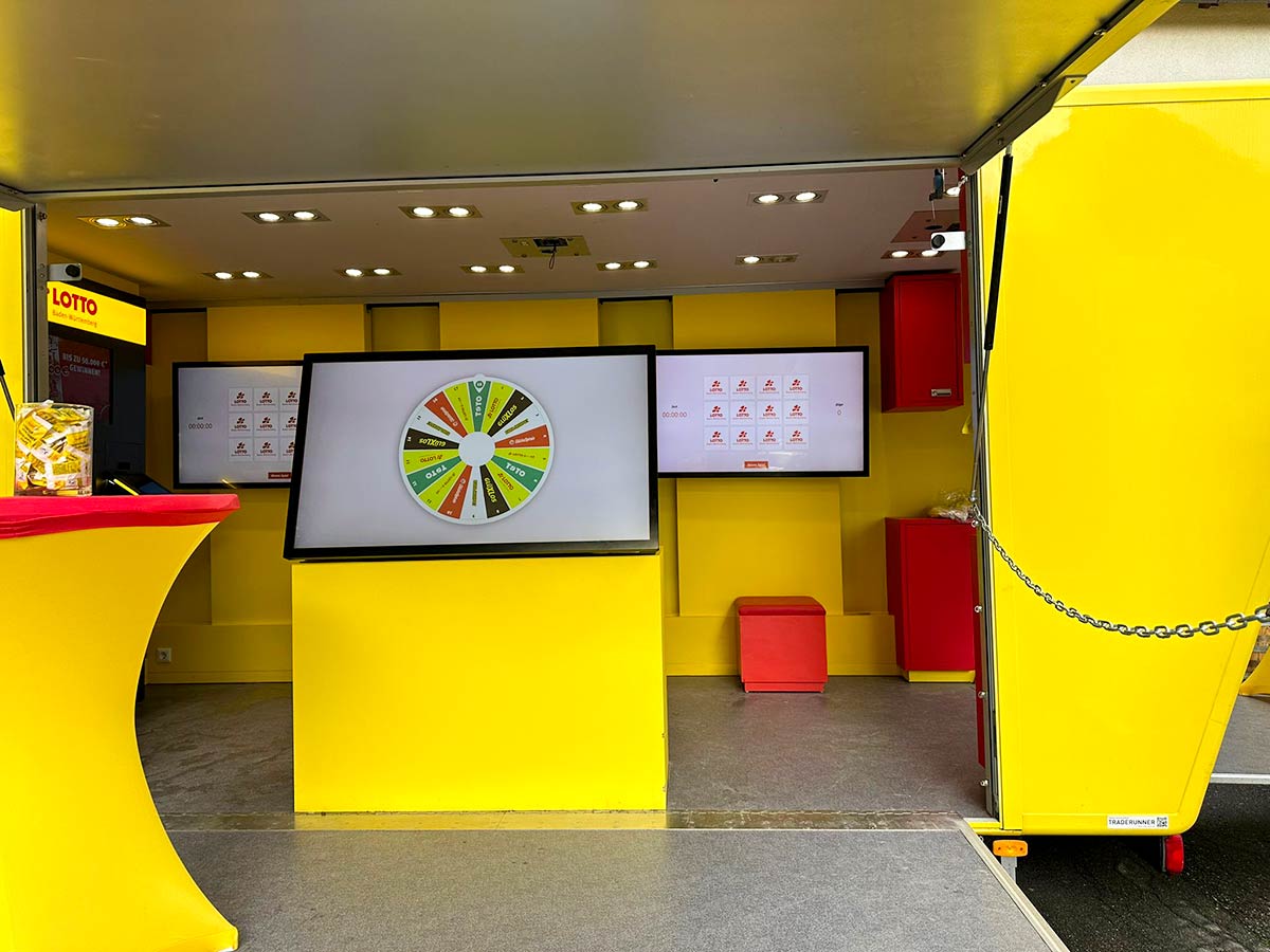 Das animierte Glücksrad im Inneren des Lotto-Mobils