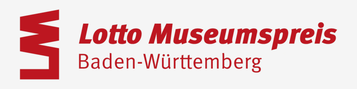Lotto Museumspreis Baden-Württemberg in roter Schrift auf grauem Hintergrund