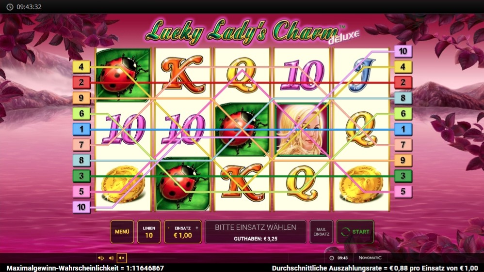 Lucky Lady&rsquo;s Charm mit Marienk&auml;fern, Zahlen, Buchstaben und Gewinnlinien