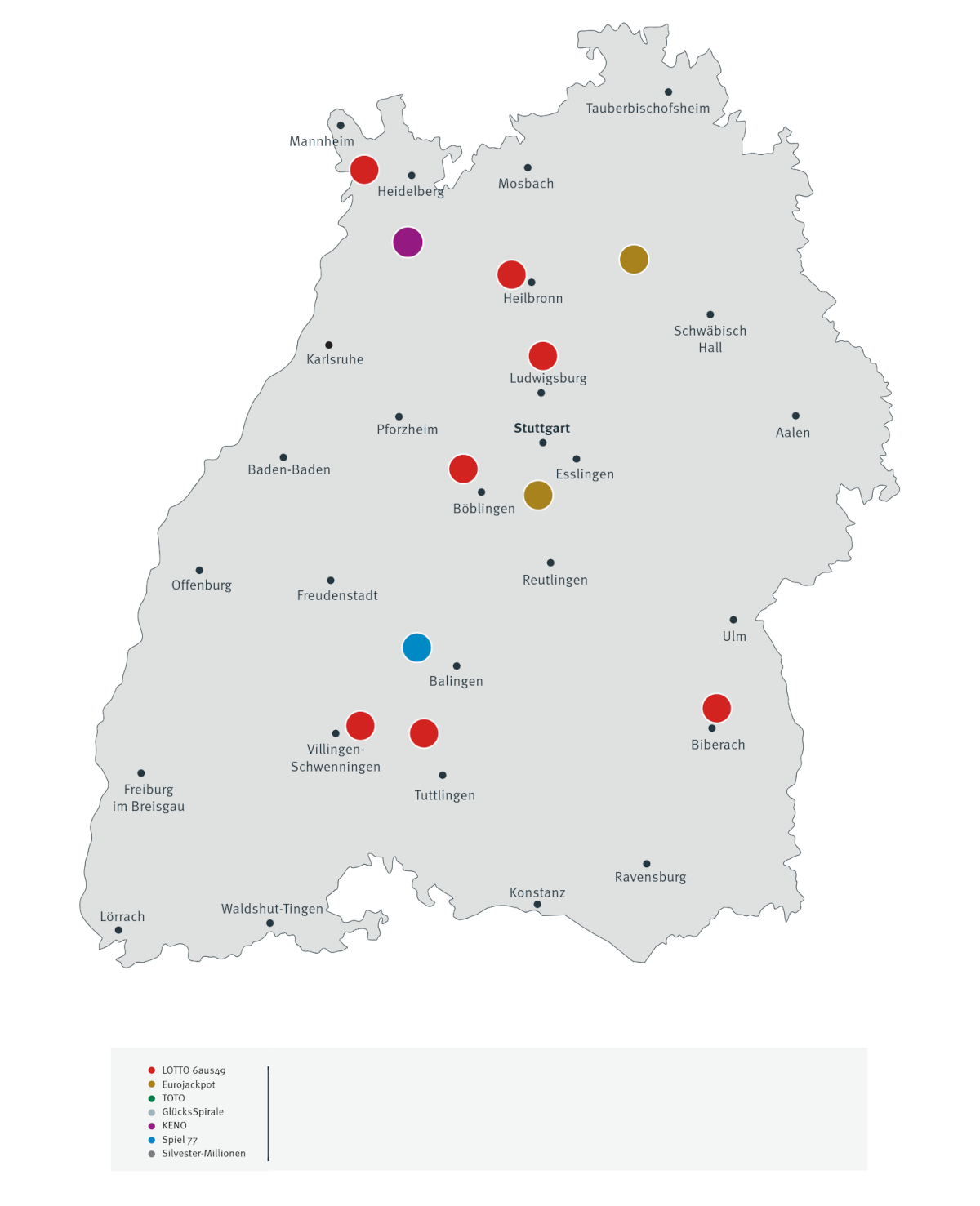 Millionengewinne in Baden-Württemberg 2025 - Landkarte